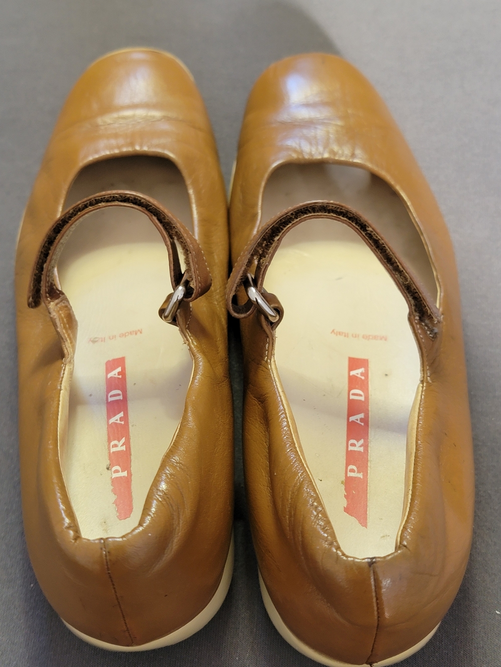 Prada Tan Leather Mary Jane Flats with Velcro Straps 39.5UK 9.5 US - Picture 3 of 10